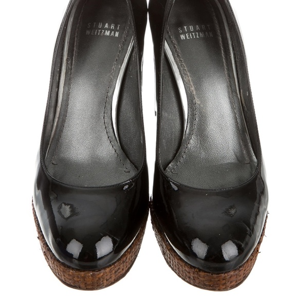 STUART Weitzman Size 9.5 Black Gloss Platform Tweed Stiletto Pumps Heels - Picture 3 of 5